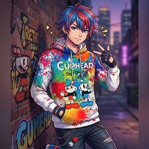 🎮✨ Bold & Colorful Cuphead Hoodie! ✨🎮 Junior Size M